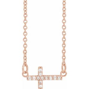 14K Rose Gold .05 CTW Natural Diamond Sideways Cross 16-18" Necklace