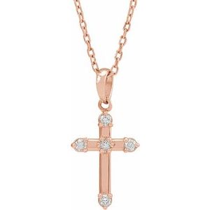 14K Rose Gold .07 CTW Natural Diamond Cross 16-18" Necklace
