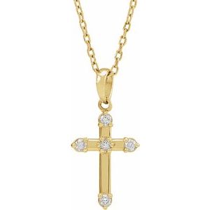 14K Yellow Gold .07 CTW Natural Diamond Cross 16-18" Necklace