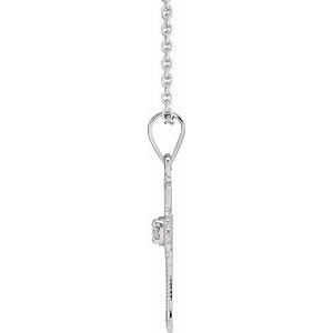 14K White Gold .03 CT Natural Diamond Cross 18" Necklace