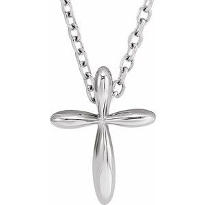 14K White Gold 10x7.72 mm Cross 16-18" Necklace