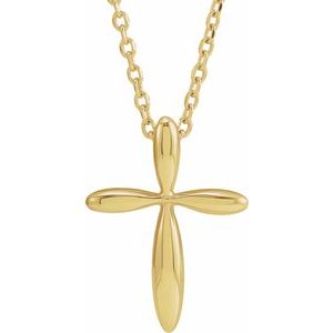 14K Yellow Gold 14.65x11.2 mm Cross 16-18" Necklace