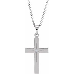 14K White Gold .01 CT Natural Diamond Cross 18" Necklace