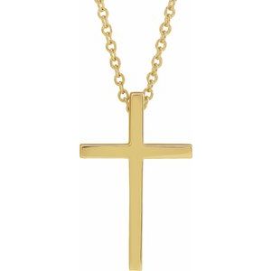 14K Yellow Gold 12x7.6 mm Cross 18" Necklace