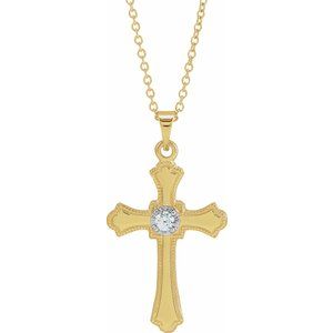 14K Yellow Gold .03 CT Natural Diamond Cross 18" Necklace