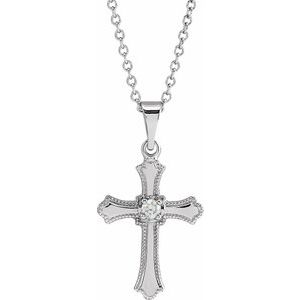 14K White Gold .03 CT Natural Diamond Cross 18" Necklace