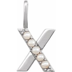 14K White Gold Cultured White Freshwater Pearl Initial X Charm/Pendant