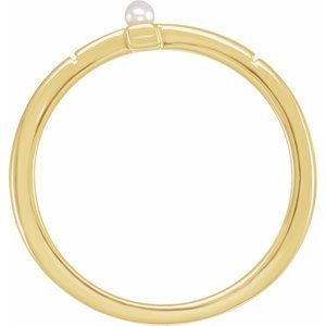 14K Yellow Gold Cultured White Akoya Pearl Sideways Cross Ring