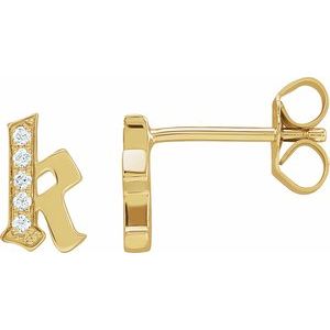 14K Yellow Gold .025 CTW Natural Diamond Gothic Initial K Earring