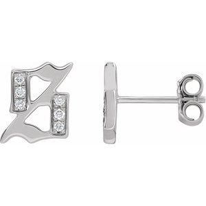 14K White Gold .03 CTW Natural Diamond Gothic Initial S Earring