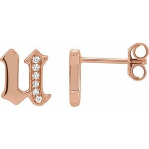 14K Rose Gold .03 CTW Natural Diamond Gothic Initial U Earring