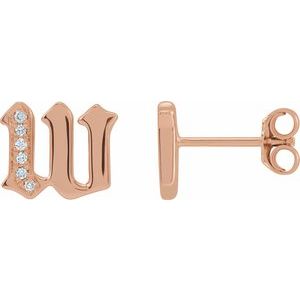 14K Rose Gold .03 CTW Natural Diamond Gothic Initial W Earring