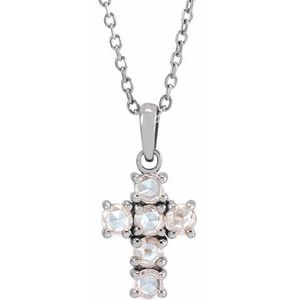 Platinum 1/6 CTW Rose-Cut Natural Diamond Cross 16-18" Necklace