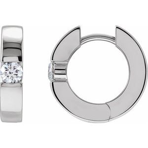 14K White Gold 1/3 CTW Natural Diamond 15 mm Hinged Huggie Hoop Earrings