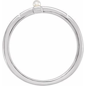 14K White Gold Cultured White Akoya Pearl Sideways Cross Ring