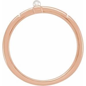 14K Rose Gold Cultured White Akoya Pearl Sideways Cross Ring