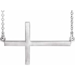 14K White Gold 28x16.2 mm Sideways Cross 16-18" Necklace