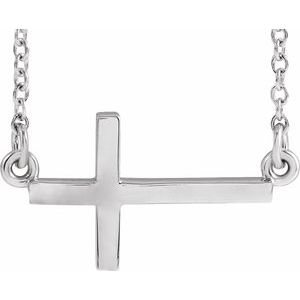 14K White Gold 17x9 mm Sideways Cross 16-18" Necklace
