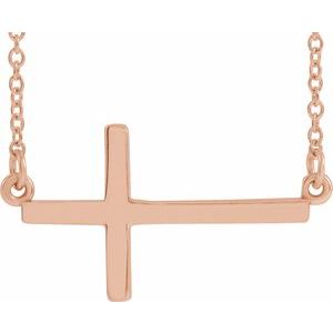 14K Rose Gold 22x11.5 mm Sideways Cross 16-18" Necklace
