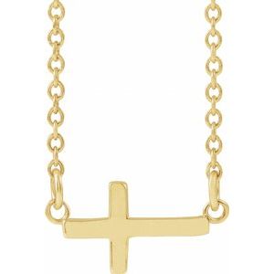 14K Yellow Gold 12x5.9 mm Sideways Cross 16-18" Necklace