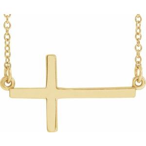 14K Yellow Gold 22x11.5 mm Sideways Cross 16-18" Necklace