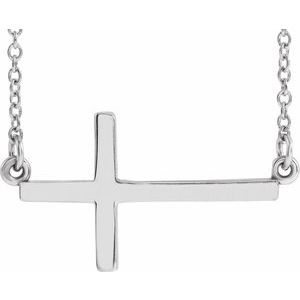 14K White Gold 22x11.5 mm Sideways Cross 16-18" Necklace
