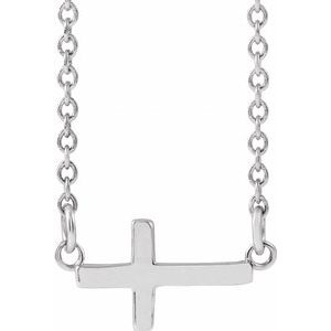 14K White Gold 12x5.9 mm Sideways Cross 16-18" Necklace