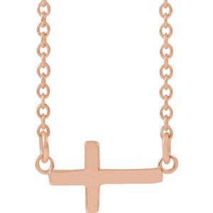 14K Rose Gold 12x5.9 mm Sideways Cross 16-18" Necklace