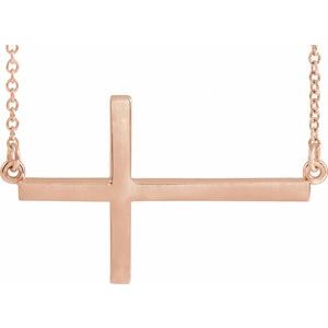 14K Rose Gold 28x16.2 mm Sideways Cross 16-18" Necklace