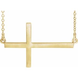 14K Yellow Gold 28x16.2 mm Sideways Cross 16-18" Necklace
