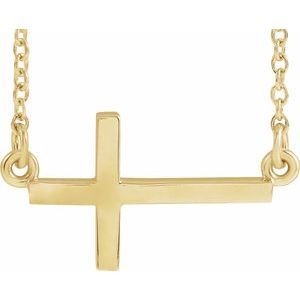 14K Yellow Gold 17x9 mm Sideways Cross 16-18" Necklace