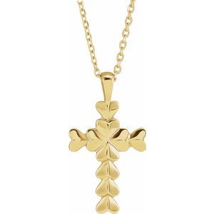 14K Yellow Gold Heart Cross 16-18" Necklace