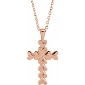 14K Rose Gold Heart Cross 16-18" Necklace