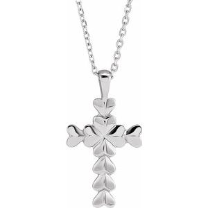 14K White Gold Heart Cross 16-18" Necklace