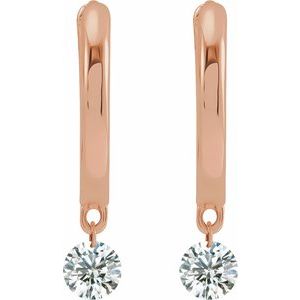 14K Rose Gold 1/3 CTW Drilled Natural Diamond Hinged Hoop Earrings