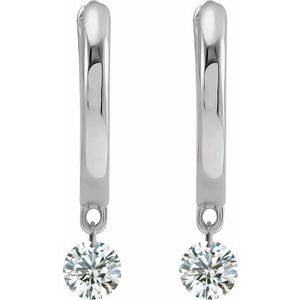 14K White Gold 1/3 CTW Drilled Natural Diamond Hinged Hoop Earrings