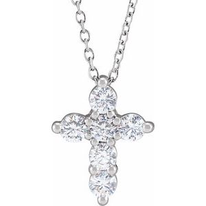 14K White Gold 1/2 CTW Lab-Grown Diamond Cross 18" Necklace