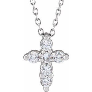 14K White Gold 1/4 CTW Lab-Grown Diamond Cross 18" Necklace