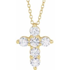14K Yellow Gold 1 CTW Lab-Grown Diamond Cross 18" Necklace