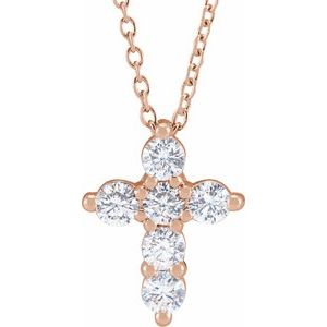 14K Rose Gold 1/2 CTW Lab-Grown Diamond Cross 18" Necklace