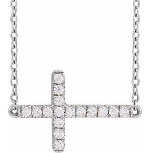 14K White Gold 1/6 CTW Lab-Grown Diamond Sideways Cross 16-18" Necklace