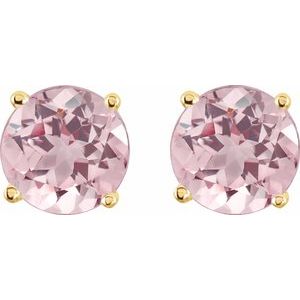 14K Yellow Gold 5 mm Natural Pink Morganite Earrings