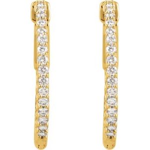 14K Yellow Gold 3/4 CTW Natural Diamond Inside-Outside 23 mm Hinged Hoop Earrings