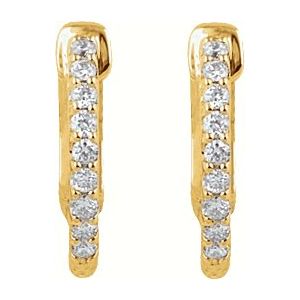 14K Yellow Gold 1/4 CTW Natural Diamond Inside-Outside 14.5 mm Hinged Hoop Earrings