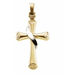 14K Yellow/White Gold 22.5x15.5 mm Hollow Cross Pendant