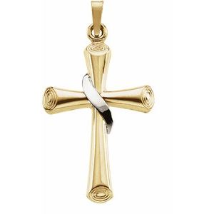 14K Yellow/White Gold 27.5x19.5 mm Hollow Cross Pendant