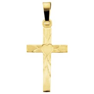 14K Yellow Gold 19x11 mm Cross with Heart Pendant