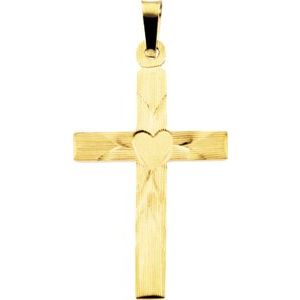 14K Yellow Gold 27x16.5 mm Cross with Heart Pendant