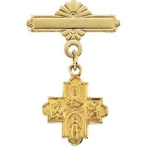 14K Yellow Gold 12x12 mm Four-Way Medal Baptismal Pin