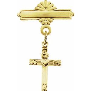 14K Yellow Gold Cross Baptismal Pin